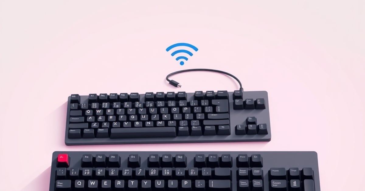 A wireless computer keyboard on a desk